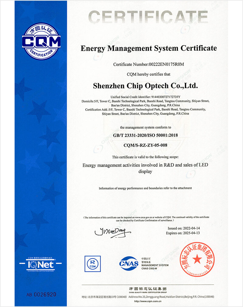 Certificado do Sistema de Gestão de Energia
